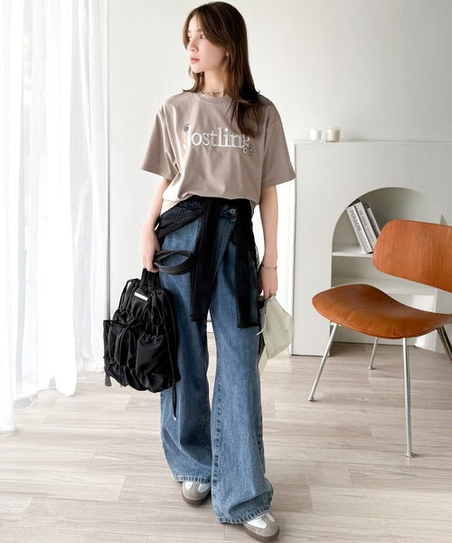 ナチュラルな中に、さりげない華。綿100％ロゴ×フラワー刺繍ビッグTシャツ（半袖） ce1260485