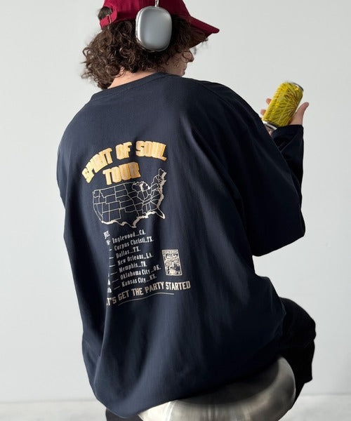《JaVaジャバコラボ》「前後抜かりなし。」綿100%レコード盤レトロツアーロゴTシャツ（長袖） jo1150065