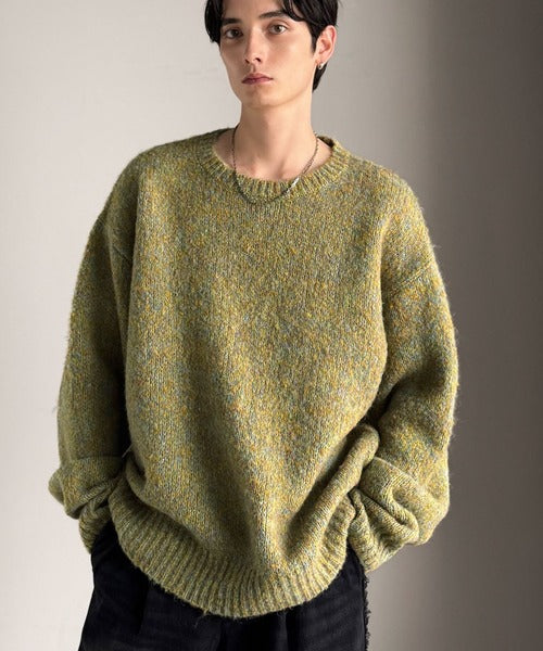 【Classical Origin】「深みのある大人に。」クルーネックミックスカラー糸ニット（長袖）/Crew neck mixed color knit ao1020308