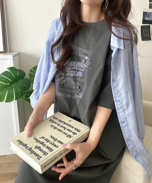 《JaVa ジャバコラボ》ゆるっと１枚コーデの主役♪綿100%ヴィンテージプリント半袖刺繍ワンピース jv1260623