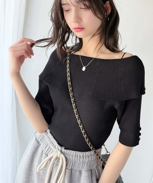 大人フェミニンな着こなし。オフショルリブニット(半袖) ce1020234