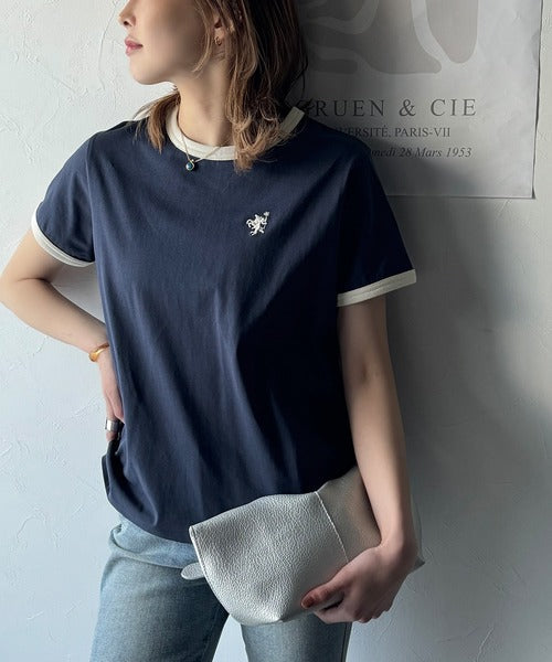 【sustaina+】デイリースタイルをアップデート。オーガニックコットン混 綿100％胸刺繍リンガーTシャツ ce1260400