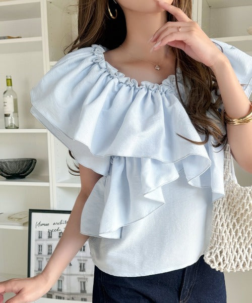 【mily bilet】ひらり、涼しげ。品ある甘さふわっと香る♪前後2wayノースリーブカシュクールブラウス mi1019151