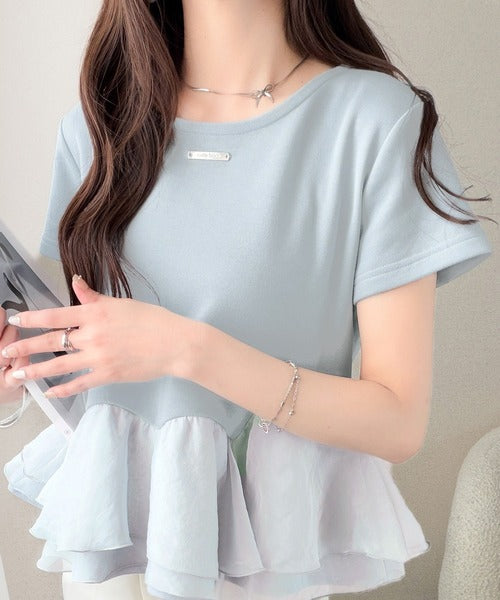 【mily bilet】可憐に揺れて、ときめきを纏う♪前後2wayペプラム切替フリルデザインTシャツ（半袖） mi1019140