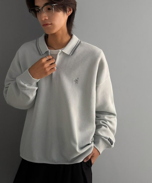 《JaVaジャバコラボ》ベーシック以上、主張しすぎない存在感。胸刺繍入り襟ライン配色ニットポロシャツ（長袖） jo1250008