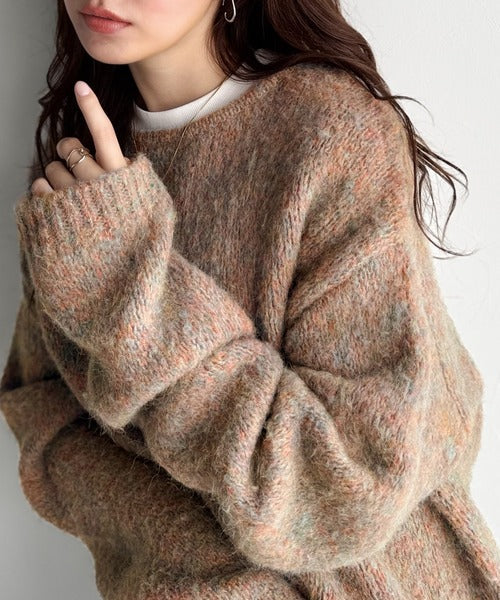 《JaVaジャバコラボ》秋冬の鉄板。日常にふわふわな彩りを。クルーネックミックスカラー糸ニット（長袖） jv1020308