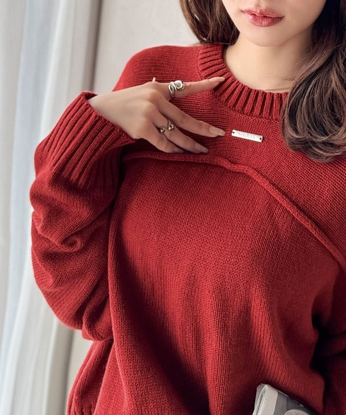 【mily bilet】ゆるっとシルエットが魅せる、大人の余裕。前後２WAYフロント切り替えニットプルオーバー（長袖） mi1329046