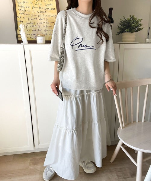 《JaVaジャバコラボ》大胆ロゴで魅せる。前後2way裏毛胸元PAEANロゴ半袖Tシャツ jv1260422