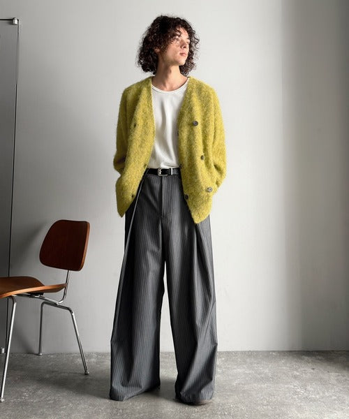 【Classical Origin】「アートな1着。」ミックスシャギー素材ダブルテーラードニットカーディガン／Mixed Shaggy Double-Tailored Knit Cardigan co0780011