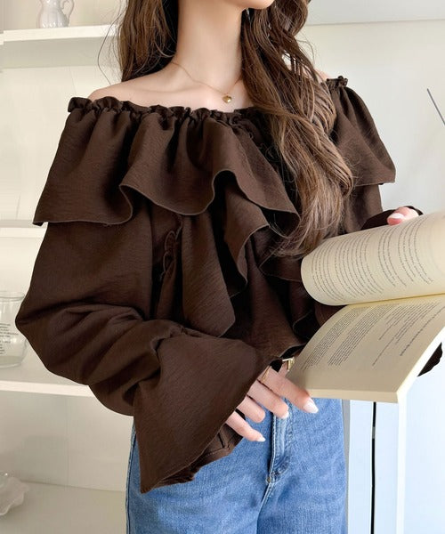 【mily bilet】大人の甘さがちょうどいい♪オフショル2wayキャンディースリーブカシュクールブラウス（長袖） mi1019127