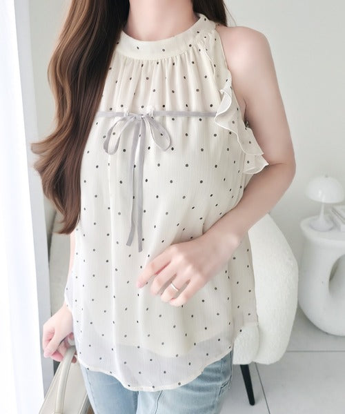 【mily bilet】洗練された大人フェミニン。アメスリ リボン付きフリルブラウス  チェック 花柄 ドット mi1019157