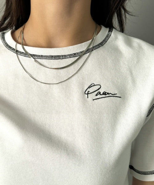 1枚で今っぽデザイン♪PAEAN刺繍配色ステッチチビTシャツ（半袖） ce1020200