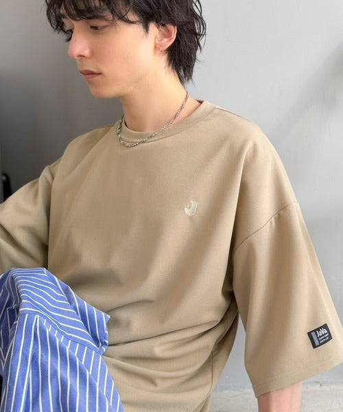 《JaVaジャバコラボ》【接触冷感・UVカット機能付き】シャリ生地で夏も快適！胸刺繍 梨地カットジョーゼットTシャツ（オーバーサイズ） jo1010057