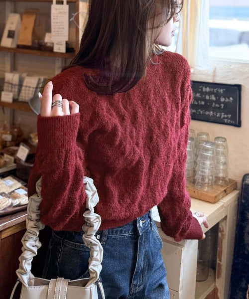 【mily bilet】ふんわり立体感で冬コーデを格上げ◎プレート使いポコポコミックスニットプルオーバー mi1259021