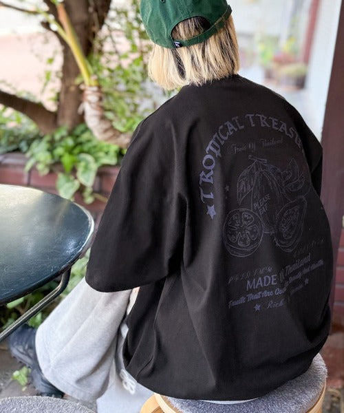 《JaVaジャバコラボ》周りと差がつくアート感。綿100％ タイ☆トロピカルフルーツ柄☆ビッグTシャツ jm1029128