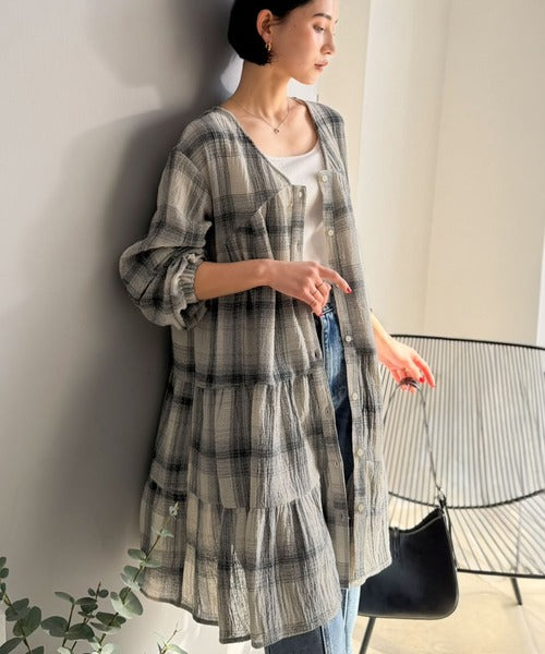 【Classical Evon】華やかさと体型カバーを両立する、着回し抜群な1枚。前後2wayパナマ風ティアードチュニック（長袖） ev1010591