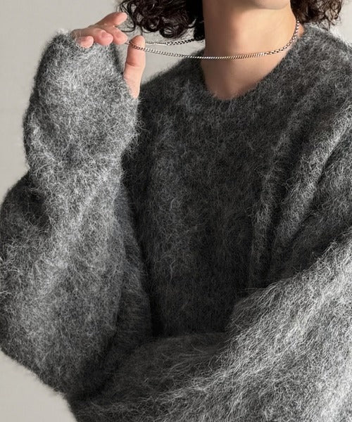 【Classical Origin】「深みのある1着。」ミックスシャギー素材クルーネックセーター／Mixed Shaggy Crew Neck Sweater co0780010