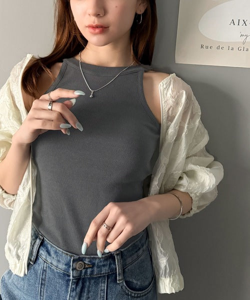 【mily bilet】シンプルに1枚でも着られる♪カップ付きテレコリブアメスリタンクトップ mi1029123