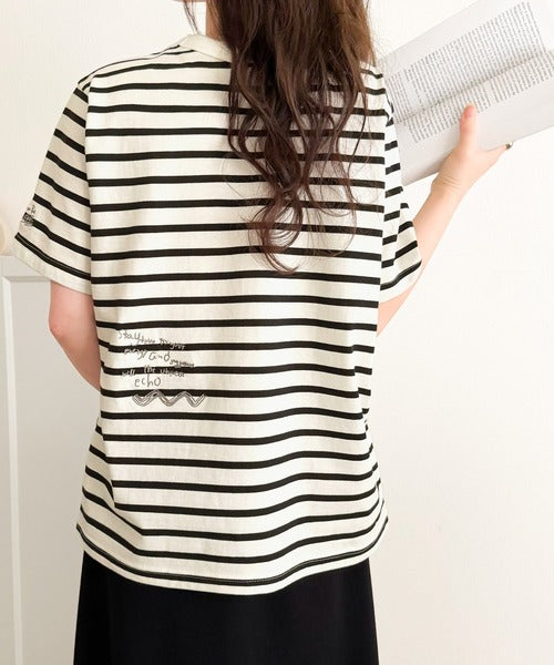 ラフでも品格、シンプルでも存在感。オーガニックコットン混 綿100％ グラフィック飛び刺繍フォトTシャツ（半袖） ce1260537