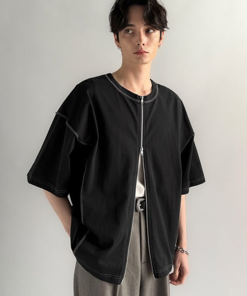 【Classical Origin】「1枚でも羽織でも。」インサイドアウト仕様2wayダブルジップTシャツ／Inside-Out Oversized Double-Zip 2way T-Shirt co1150018