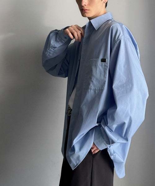 【Classical Origin】ゆとりを着る。ネーム付き胸ポケットビッグシャツ（長袖）/Brand name & chest pocket long sleeved big shirt ao1110147