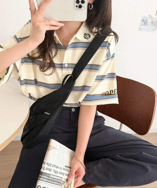 レトロ可愛いスタイルに。綿100％とび刺繍ポロシャツ（半袖） ce1330100