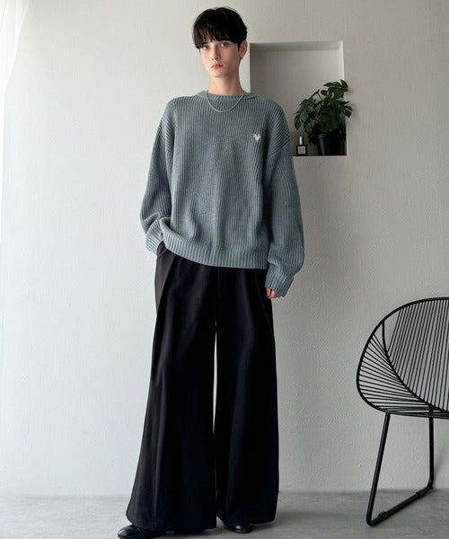 【Classical Origin】「究極スタンダード」畔編みオーバーサイズクルーネックセーター ／Oversized Ribbed Knit Crew Neck Sweater co0780012