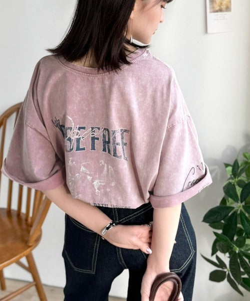 《JaVaジャバコラボ》キャッチーな個性派スタイル。綿100％前後2wayアシッドウォッシュビッグロックTシャツ(半袖） jv1260545