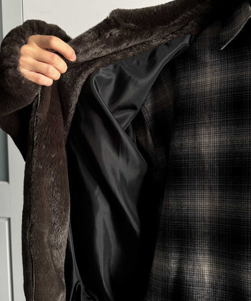 【Classical Origin】「3wayアレンジ可能。」ベルト襟フェイクファー素材ジャケット／Belted Collar Faux Fur Jacket co1150080