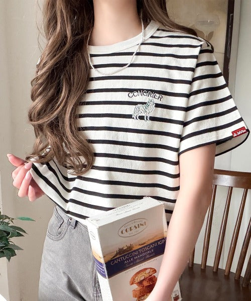 《JaVa ジャバコラボ》大人の遊び心をプラス。綿100％オオカミ刺繍Tシャツ（半袖） jv1330074