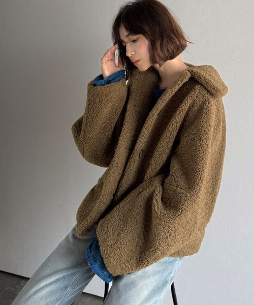モコっとかわいく、冬支度♪ふんわり軽やか×暖かみたっぷり！コクーンシルエットテディベアボアブルゾン ce1240104