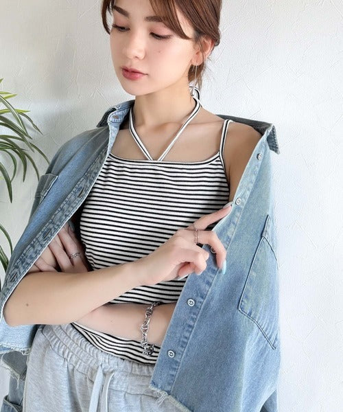【mily bilet】オールシーズンの必需品！カップ付きホルターネック風ストラップキャミソール mi1019086