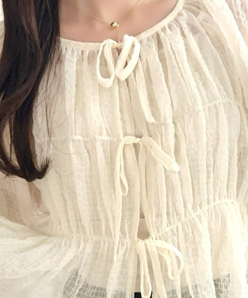 【mily bilet】1枚で2通り。透け感×チェックで、甘さをほどよく。前後2wayシアーチェックブラウス mi1359032