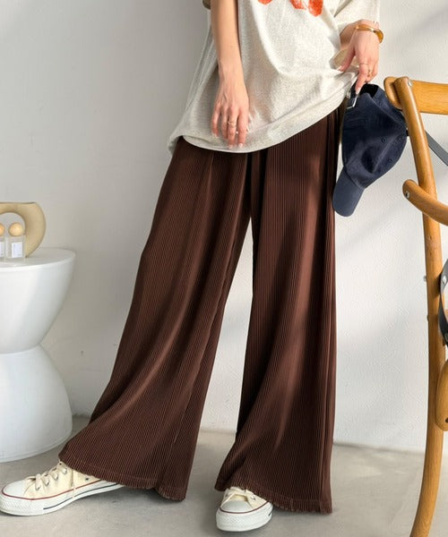 無地から目を惹くニュアンス柄まで豊富にご用意！柄アソート細プリーツパンツ ce1015101