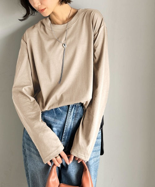 品よく、楽ちん。大人の余裕が漂う。シルケット素材 レイヤード ラウンドヘム 長袖 ロンTEE ce1020296