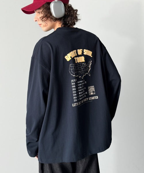 《JaVaジャバコラボ》「前後抜かりなし。」綿100%レコード盤レトロツアーロゴTシャツ（長袖） jo1150065