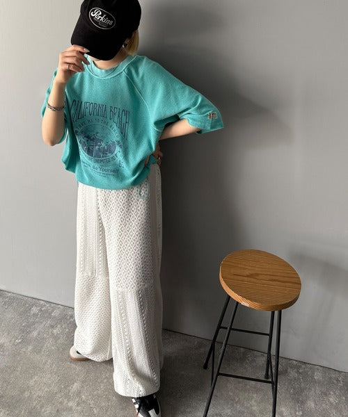 《JaVaジャバコラボ》こなれ感叶う大人のゆるスタイル。裏使いヴィンテージライクピグメントプリント半袖スウェット(トップス) jv1029122