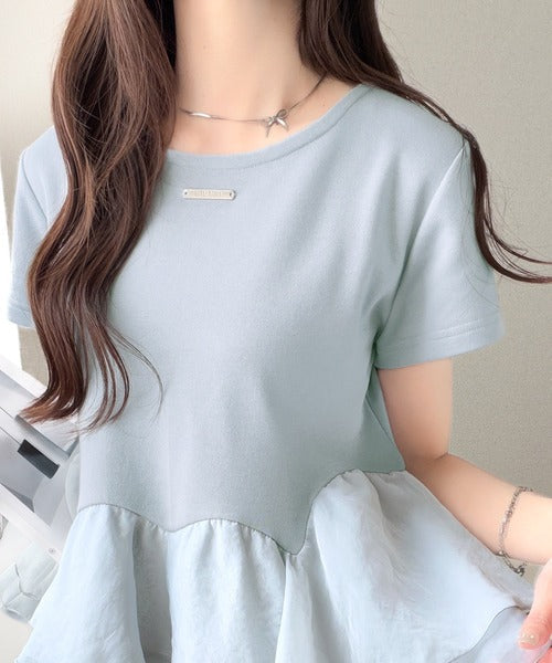 【mily bilet】可憐に揺れて、ときめきを纏う♪前後2wayペプラム切替フリルデザインTシャツ（半袖） mi1019140