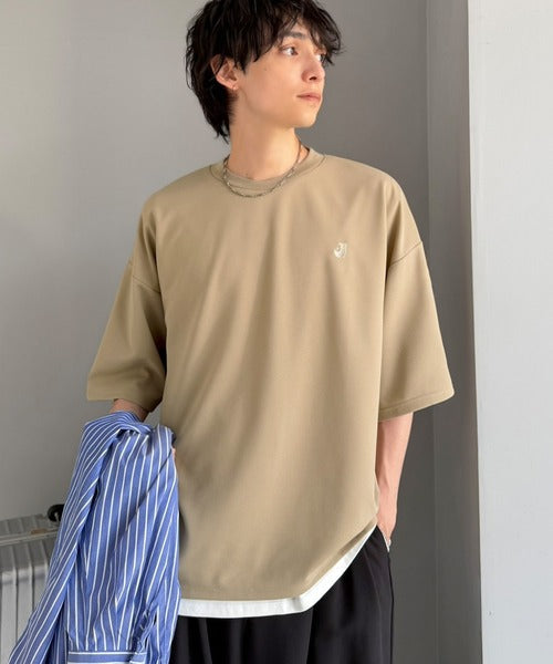 《JaVaジャバコラボ》【接触冷感・UVカット機能付き】シャリ生地で夏も快適！胸刺繍 梨地カットジョーゼットTシャツ（オーバーサイズ） jo1010057
