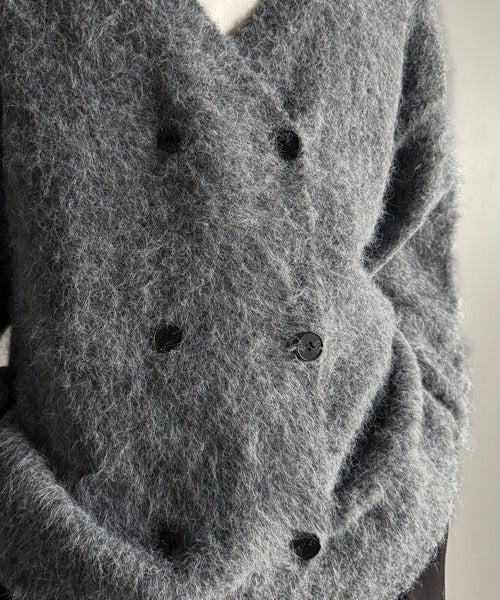 【Classical Origin】「アートな1着。」ミックスシャギー素材ダブルテーラードニットカーディガン／Mixed Shaggy Double-Tailored Knit Cardigan co0780011