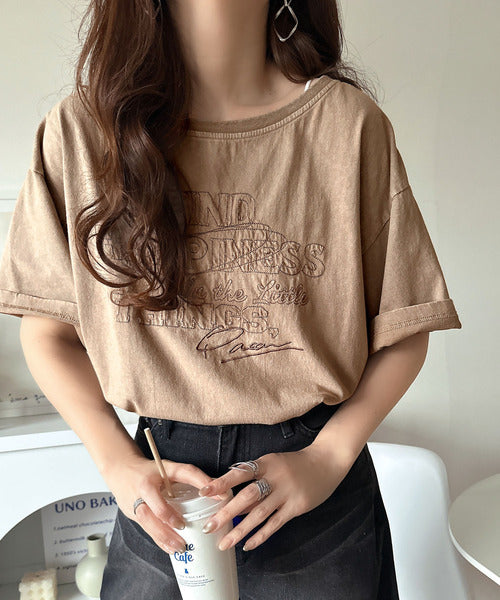 綿100%メンズライクヴィンテージウォッシュ☆前後2way刺繍ワイドネックTシャツ ce1260421