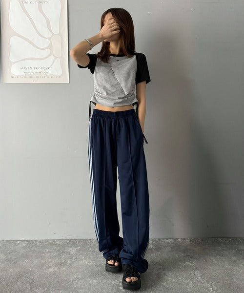 【mily bilet】サイドの絞りが可愛いさプラス。プレート使いラグランTシャツ（半袖） mi1329027