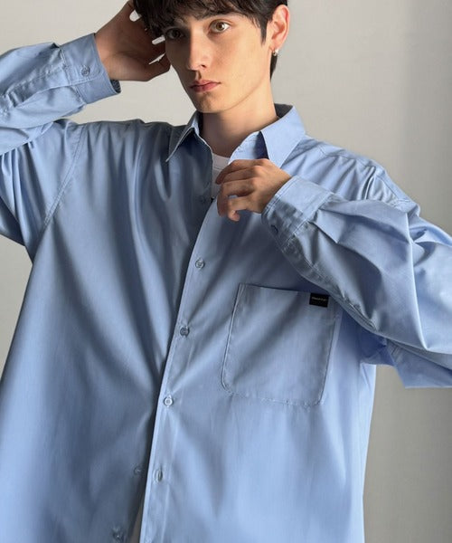 【Classical Origin】ゆとりを着る。ネーム付き胸ポケットビッグシャツ（長袖）/Brand name & chest pocket long sleeved big shirt ao1110147
