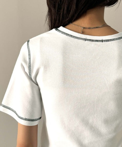 1枚で今っぽデザイン♪PAEAN刺繍配色ステッチチビTシャツ（半袖） ce1020200