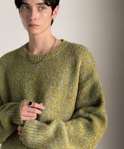 【Classical Origin】「深みのある大人に。」クルーネックミックスカラー糸ニット（長袖）/Crew neck mixed color knit ao1020308