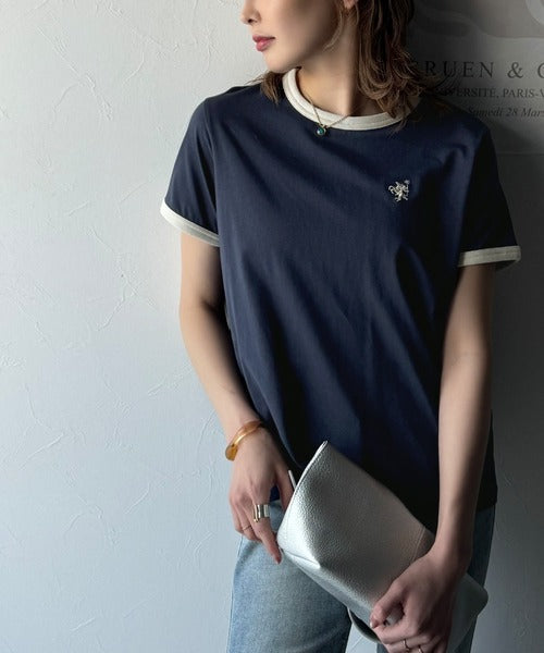 【sustaina+】デイリースタイルをアップデート。オーガニックコットン混 綿100％胸刺繍リンガーTシャツ ce1260400