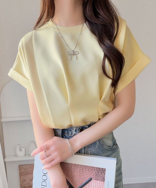 【mily bilet】ウエストラインを細魅せ♪スリット入りタックデザインカットソートップス（半袖） mi1329074