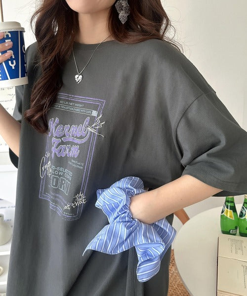 《JaVa ジャバコラボ》ゆるっと１枚コーデの主役♪綿100%ヴィンテージプリント半袖刺繍ワンピース jv1260623