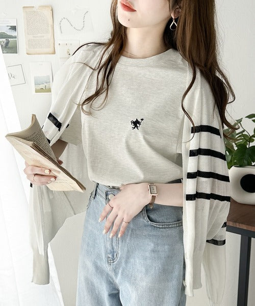 《Javaジャバコラボ》【sustaina+】大人の上級シンプル。滑らか綿100％ワンポイント刺繍Tシャツ jv1260113