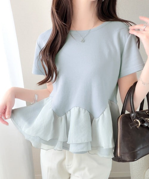 【mily bilet】可憐に揺れて、ときめきを纏う♪前後2wayペプラム切替フリルデザインTシャツ（半袖） mi1019140